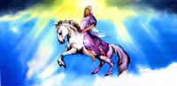 christ returning, white horse, jesus returning on white horse, jesus coming from the clouds, christ returning